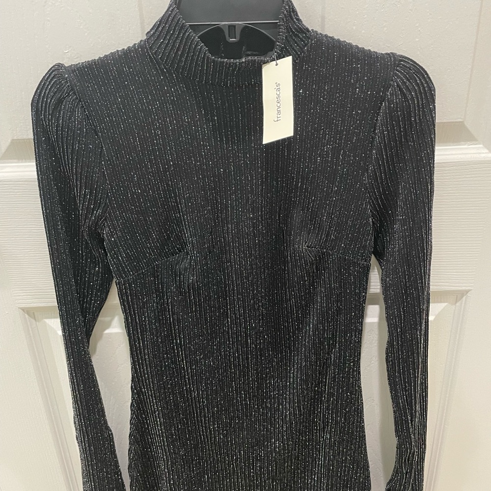 Brand New With Tag Francesca’s Black Shiny Mockneck Dress